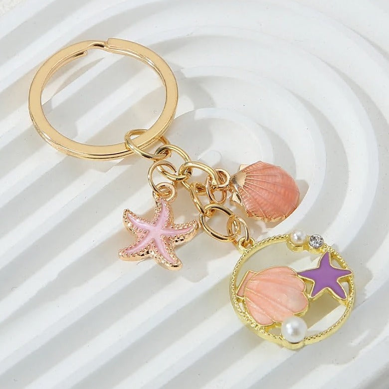 Wholesale Starfish shell keychain creative oil drop pearl keychain